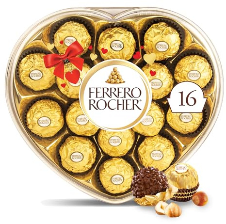 Ferrero Rocher Fine Hazelnut Chocolates, Valentine’s Day Heart Gift Box, 16 Piece Premium Chocolate for Gifting, 7 oz