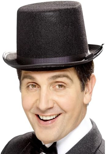 Smiffys Zylinderhut, Schwarz, Filz mit schwarzem Band Halloween