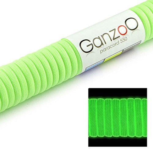 Paracorde 550 fluorescente, corde de survie à usages multiples et ultra-résistante, corde de parachute, corde gainée en nylon, longueur totale: 31m, couleur: vert clair – ATTENTION: NE PAS UTILISER CETTE CORDE POUR L'ESCALADE, de la marque Ganzoo