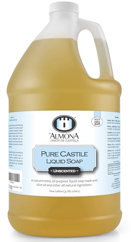 La Almona - Pure Castile Liquid Soap, UNSCENTED, 1 Gallon - Multipurpose: Hands, Face, Body, Laundry, Dishes & More - For Sensitive Skin, All-Natural Ingredients, Fragrance Free