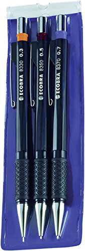 Druckbleistift 3er-Set 0,3-0,5-0,7mm schwarz versenkbare Spitze gummierte Griffzone