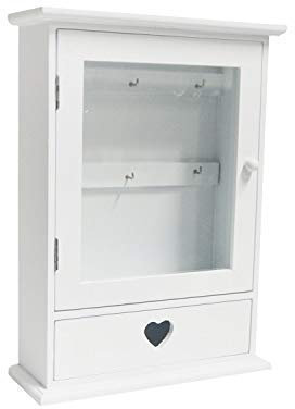 DRULINE Cassetta per Le Chiavi Chiave Chiave Wandkasten Tagliere Gancio Cuore Bianco/Naturale - Bianco, 22 x 8 x 30cm