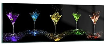 Quadro su Vetro Cocktail bevande alcol vetro Stampe da Parete in Vetro 90x30cm Quadri Moderni Soggiorno Camera da Letto Cucina 1 pezzo Piccoli Decorazione Murale Wall Art Immagini GAB90x30-0442