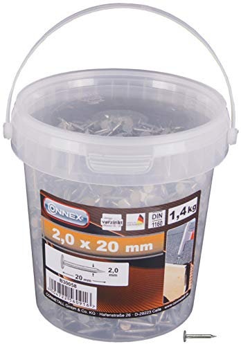 Connex Dachpappstifte 2,0 x 20 mm - 1400 g - Senkkopf - Verzinkt - Aufbewahrung in praktischem Eimer - Ideal für Dachpappe & Schiefernplatten / Breitkopfstifte / Dachpappennägel / Großpack / B30058