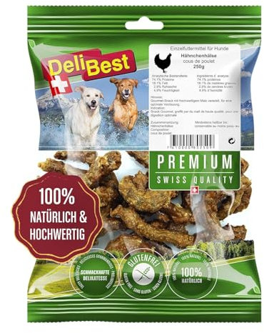 DeliBest Premium Hähnchenhälse Gourmet I Kauartikel für Hunde zur Unterstützung der Zahngesundheit I Hunde Kauartikel besonders aromatisch - ohne chemische Zusätze I leckere Hundesnacks 250 g