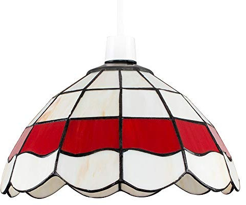 MiniSun | Tiffany Style White and Red Stained Glass Pendant Light Shade | Pendant Lights, Home Décor & Improvement Essential | 240mm Shade Width