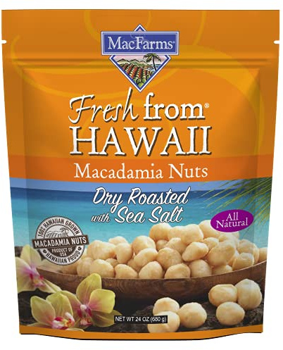 Macadamia Nuts | MacFarms Dry Roasted Macadamia Nuts 24 OZ (1 Pack) - Premium Roasted Nuts with Sea Salt Fresh From Hawaii, Sea Salt Flavored Healthy Snack