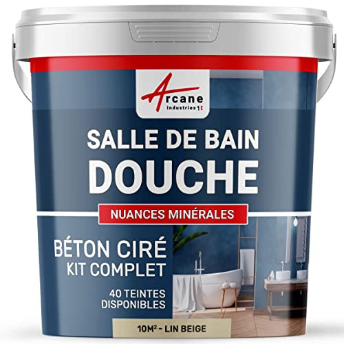 béton ciré salle de bain, douche italienne, pièce d'eau, kit beton cire, salle de bains, douche italienne - 10 m² (en 2 couches) Lin Beige - ARCANE INDUSTRIES