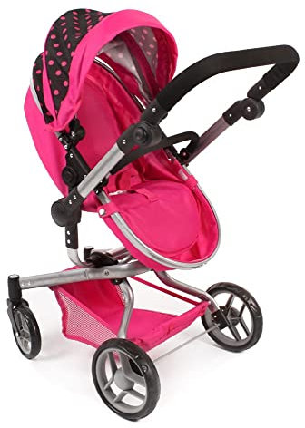Puppenwagen Yolo, 2in1 Kombipuppenwagen für Kinder von 4 bis 8 Jahren, Dots Pink