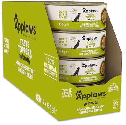 Applaws Nourriture Humide pour Chiens 100% Naturelle, Filet de Poulet avec Citrouille et Légumes en Bouillon - Lot de 12 boîtes de 156 g