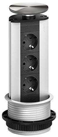 Schulte Steckdosenleiste EVOline Port Cuisine | 3x Schuko-Steckdose | 1 Stück | Wippdeckel Edelstahl | 159310021600