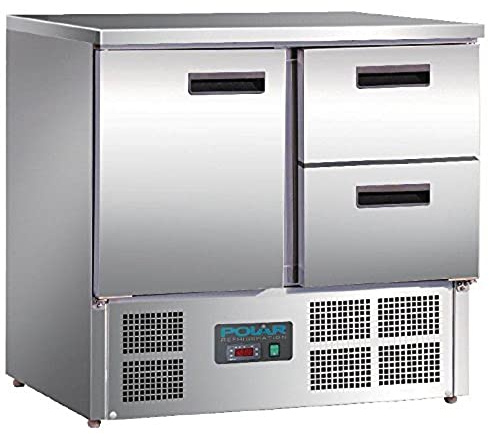 Polar Refrigeration G-Series 155W 2 Drawer Single Door Counter Fridge 240 Litre, Stainless Steel, 2°C to 5°C, 880(H) x900(W) x700(D) mm, 1 Shelf, Fan Assisted Rapid Cooling, Energy Rating C | U637