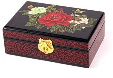 lachineuse - Joyero - Diseño 3 peonías - Madera lacada - 21 x 14 x 7 cm | Caja de almacenamiento de madera lacada – Joyero – Decoración china – Decoración de estilo asiático – Idea para regalo