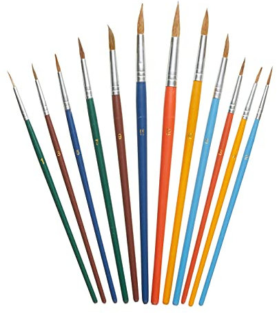 Fit For The Job 12 piece Artist Brush Set 100% Goat Hair Mixed Sizes Art Set Ideal With Watercolour, Ink, Acrylic For Kids & Adults Arts & Crafts, Artwork, DIY, Decorating, Upcycling, Modelling