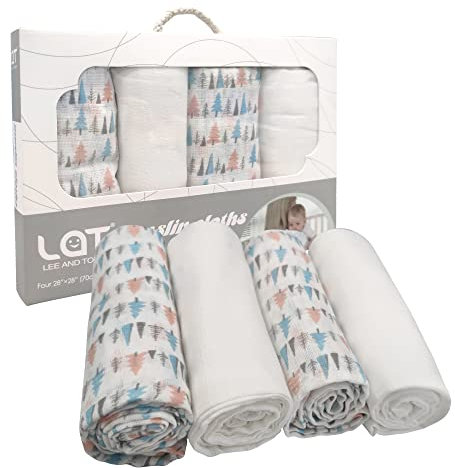 LAT LEE AND TOWN Baby Mulltücher Mullwindeln Spucktücher 4er Set Musselin Stoffwindeln 70x70cm Baumwolle Mädchen Junge Unisex