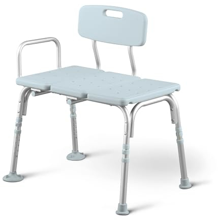 Medline Tub Transfer Bench and Shower Chair with Microban Antimicrobial Protection, Adjustable Shower Bench and Bath Seat For Seniors And Elderly, 350 lb. Weight Capacity, Light Blue