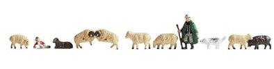 NOCH® Schafe und Schäfer, handkolorierte Figuren, Spur N Set für Modelleisenbahn und Dioramen