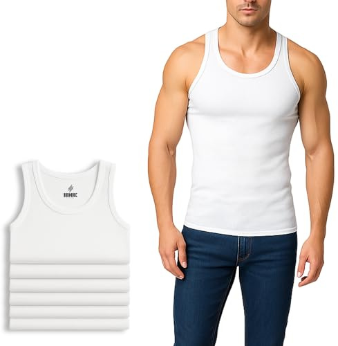 Pack of 6/3 Mens 100% Cotton Gym Top Summer Training Bodybuilding Tank Tops Weight Singlet Vests Underwear/White/Available in Sizes S/M/L/XL/XXL (UK, Alpha, L, Regular, Regular, 6, White)