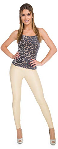 FUTURO FASHION Sexig blank våt look och matt full längd leggings hög midja latex konstläder LTPNL, BEIgE, 42 SE
