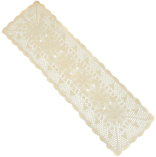 kilofly centrotavola ricamato a mano, Cotone, Beige, 15 x 71 inch