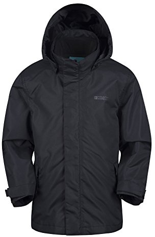 Mountain Warehouse Fell Kids 3 in 1 Jacket - Water-Resistant Triclimate Raincoat, Detachable Inner Coat & Packaway Hood - Spring Summer, Walking, Hiking & Outdoors Black Kids Size 5-6 Years
