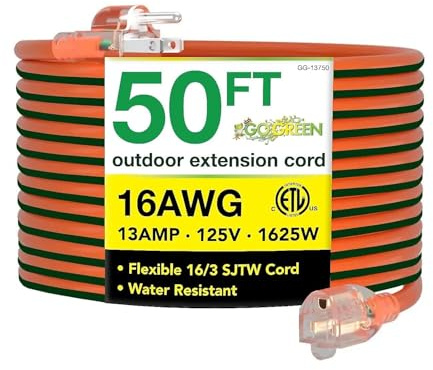 Power By GoGreen Go Green Power Inc. 16/3 50-Foot Outdoor Extension Cord - Heavy-Duty, Weatherproof, GG-13750
