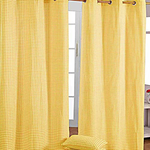 HOMESCAPES – Paire de Rideaux à Carreaux Jaune Prêt-à-Poser – 137 x 228 cm