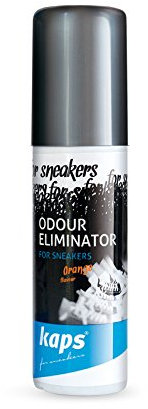Kaps Schuhdeo und Geruchsneutralisierer für Sneaker und Freizeitschuhe mit Orangenduft – Schuhspray gegen Geruch und Silberspray für Schuhe – Kaps Sneakers Odour Eliminator