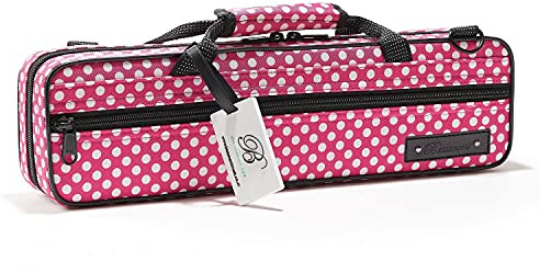 Beaumont Pink Polka Dot Flute Case With Shoulder Strap - Lightweight Canvas C-Foot Hard Cover for Yamaha, Jupiter, Trevor James Instruments