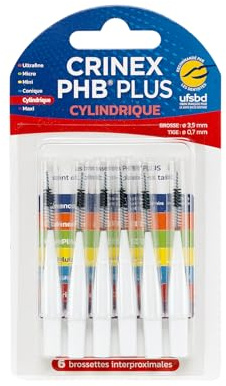CRINEX - Phb Plus Cylindrique - Brossette Dentaire - Fibres en Tynex - Blanc - 6 Brossettes par Unité