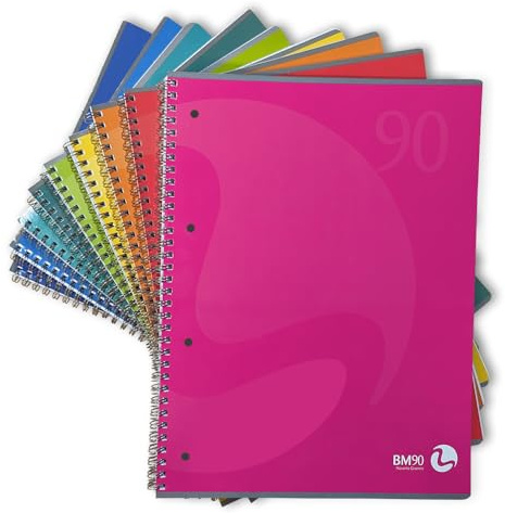 BM BeMore - Blocco Spiralato Maxi Color 0105349 – 60 Fogli – Blocco Spiralato con Fori – Formato A4 – Rigatura 1R – Righe senza margini – Carta 90 g/mq – 8 Colori Assortiti – Confezione 5 Pezzi