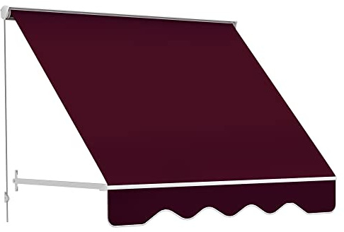 Outsunny 6' Drop Arm Manual Retractable Window Awning Sun Shade Shelter for Patio Balcony Outdoor, Aluminum, Can Cover 2 Windows, Wine Red