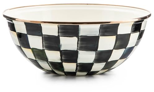 MACKENZIE-CHILDS Enamel Everyday Bowl, Serving Bowl for Entertaining, Medium, Black-and-White Courtly Check, Set of 1