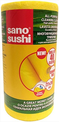 Sano Sushi All Purpose Reusable Cleaning Cloths Roll - Yellow - (Roll of 40 Cloths)