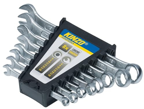 Kinzo Ratschenschlüssel Set 8 Teilig - Schraubenschlüssel von 8 bis 19MM - Chrom-Vanadium-Stahl - Silber