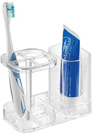 InterDesign Med+ BPA-Free Plastic Divided Toothbrush Holder - 5.6 x 3.25 x 4.55, Clear