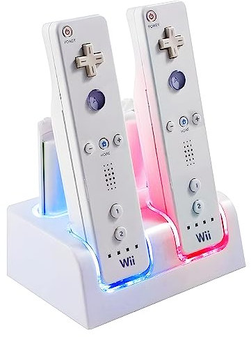 Charging Dock Charger Station for Wii, 4 Port Remote Controller Charger with 4pcs 2800mAh Rechargeable Batteries (White)