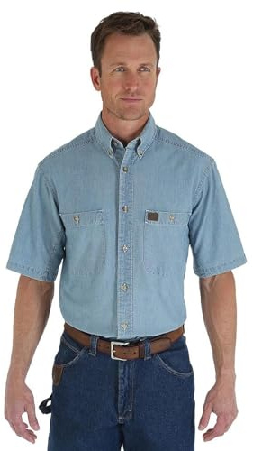 Wrangler Riggs Workwear Camisa de Hombre, Azul Claro, L Alto