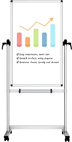 VIZ-PRO Double-sided Magnetic Mobile Whiteboard,48 x 24 Inches, Portrait Orientation,Aluminium Frame and Stand