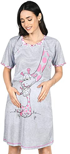 Mija - Camicia da Notte 2 in 1 Cotone Premaman/Allattamento/Allattamento al Seno 2050 (IT 46, Rosa)