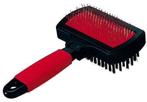 Ferplast Spazzola Doppia per Cani - Pelo Medio e Lungo - Cardatore Setole Inclinate e Testine Arrotondate in Resina, Acciaio Inox - Impugnatura Ergonomica Morbida - Rosso