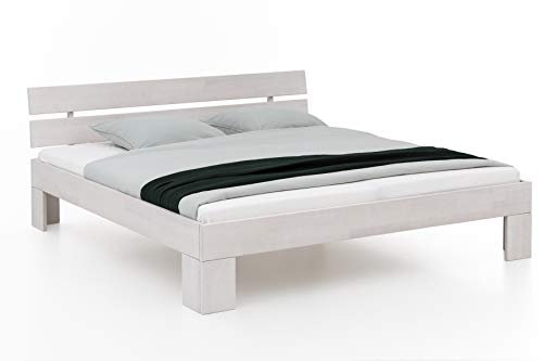 WOODLIVE DESIGN BY NATURE Massivholz-Bett Nano weiß 200 x 200 cm aus Kernbuche, Doppelbett, als Ehebett verwendbar, inkl. Rückenlehne, 1 Bett á 200 x 200 cm
