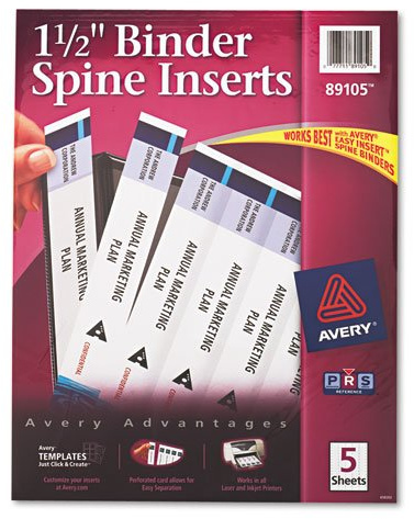 Avery® - Custom Binder Spine Inserts, 1-1/2 Spine Width, 5 Inserts/Sheet, 5 Sheets/Pack - Sold As 1 Pack - Create professional-looking binder spines using your inkjet or laser printer.