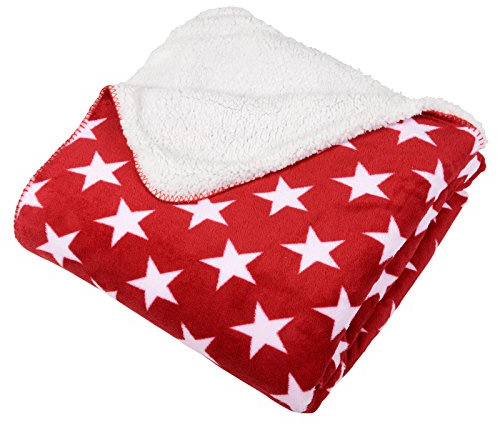 Micro-Pro Red/White Stars Fleece Blanket Soft Sherpa Home Warm Sofa Bed Throw 130x160cm