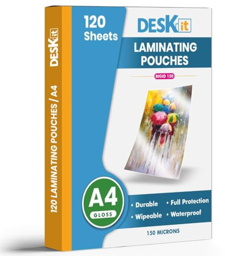 A4 Laminierfolien für Laminiergerät 150 Mic, Büro und Privat, Einladungen drucken, 120 Stuck, Deskit