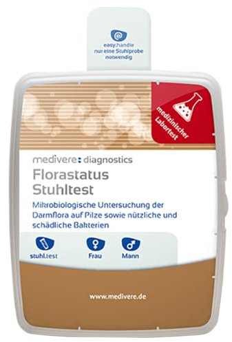 medivere Labordiagnostik Florastatus Stuhltest - Darm-Mikrobiom Analyse zur Überprüfung der Darmflora - Test auf Pilze, Bakterien und pH-Wert