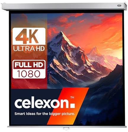 celexon Professional Plus Rollo-Leinwand 65 | 120x120 cm 1:1 | manuell ausziehbare 4K, Full-HD Beamer-Leinwand für Büro-Präsentationen & Heimkino-Projektionen | Wand- & Deckenmontage