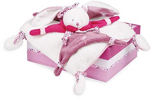 Doudou et Compagnie - Doudou Plat - Lapin Cerise Rose et Blanc - Boite Cadeau - 17 Cm - Idée Cadeau de Naissance Fille - Garantie Doudou Perdu - DC2703