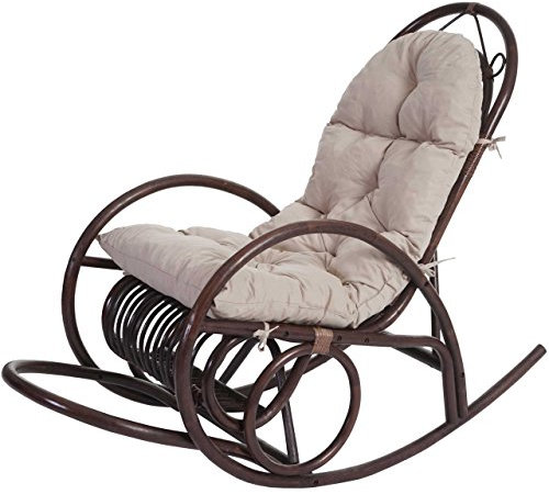 Mendler Schaukelstuhl HWC-C40, Schwingsessel Rattansessel, braun - Auflage Creme