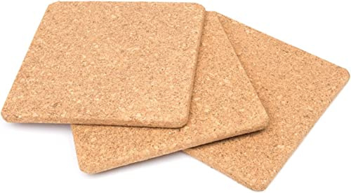 Fox Run Square Cork Trivets for Dishes, Pots, Pans and Plants, 7 x 0.5 Thick, Set of 3 Hot Pads